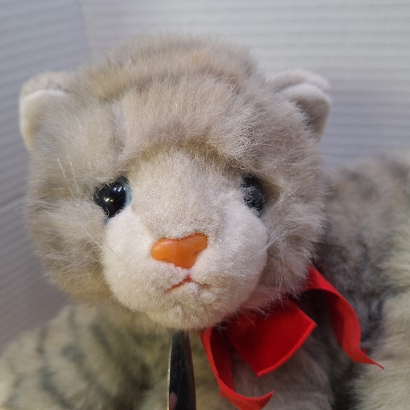 Ty Beanie Buddies Al E. Cat Striped Gray Tabby Cat Plush 13" Red Bow 1995 - Picture 4 of 11